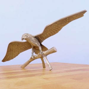 Eagle on Branch Figurine / Sculpture || Vintage solid brass