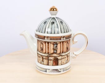 Vervlogen tijden theepot Radcliffe Camera Oxford Engeland keramische decoratieve theepot Britse architectuur verzamelobject cadeau vintage
