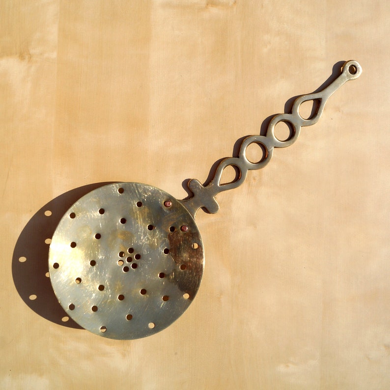 Large Brass Spoon With Small Holes Vintage Decorative Etsy