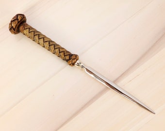Brass Letter Opener with Wooden handle / Knife / Envelope Opener / Office Accessory || Vintage solid brass body and ceramic handle