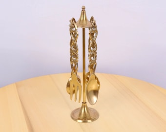 Spoon set / Kitchen tools on stand set || Vintage solid brass