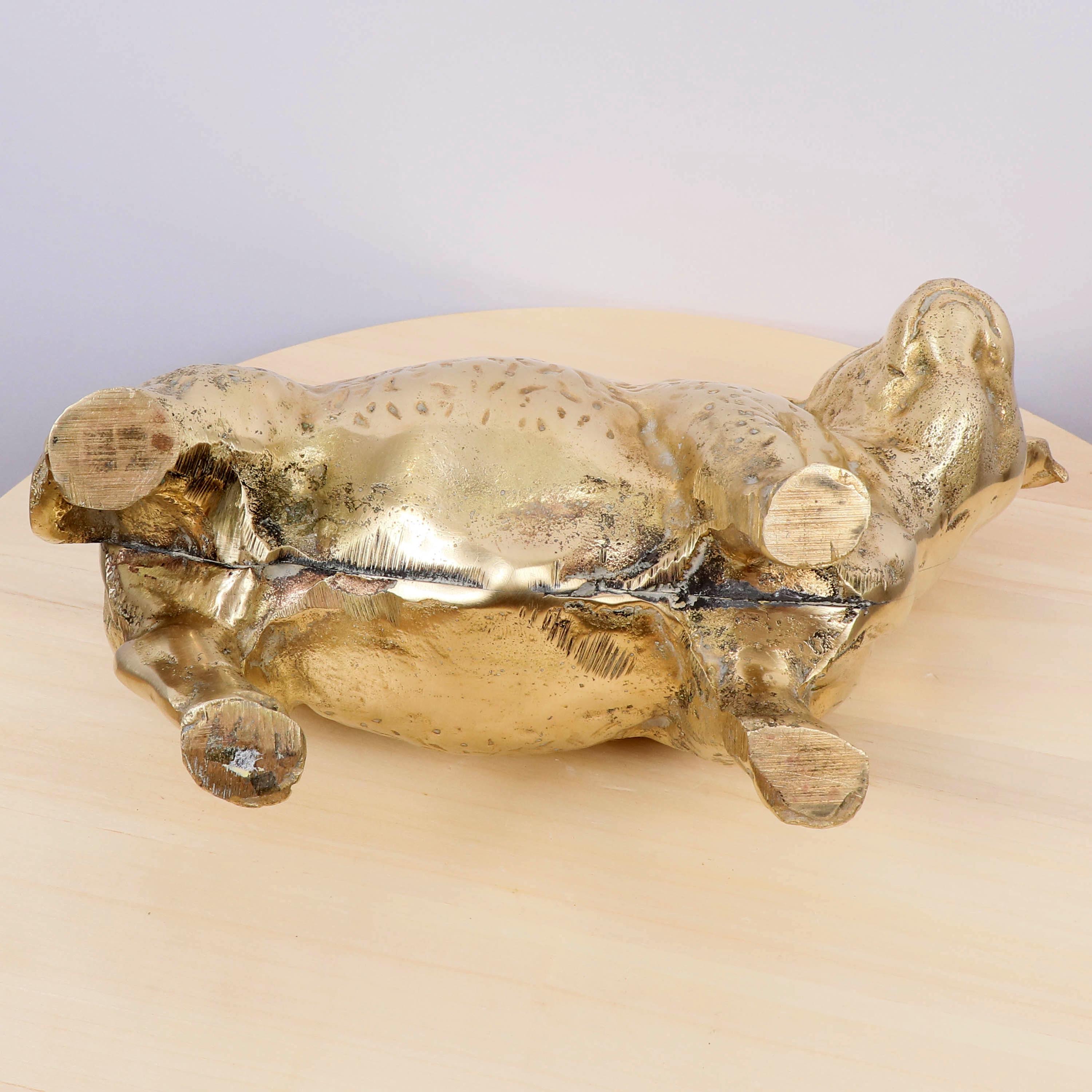 Sculpture Taureau En Laiton Avec émaux Cloisonnés, Objet Décoratif Vintage