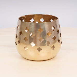 Vintage Brass Tealight Holder | Pierced Cut-Out Design | Moroccan Style | Candle Votive Lantern