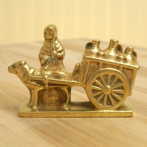Hondenkar / melkverkoper || Massief messing decoratieve miniatuur van LAITIERE FLAMANDE II vintage || souvenir / papiergewicht