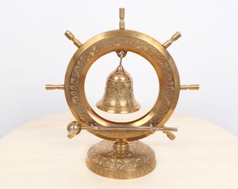 Gong de mesa — Gong de timón de barco con percutor — Decoración náutica marítima - Latón vintage