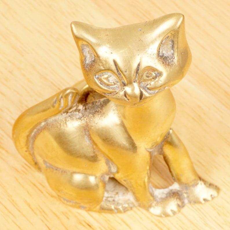 Kitten Vintage Solid Brass Smiling Cat Figurine candle holder Ashtray Home decor