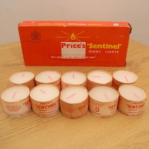 Price&#39;s &#39;Sentinel&#39; Nightlights set made in England || original packaging / box || candles designed to burn for 8 hours || old candles