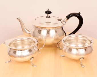 3 teiliges Teeservice Set || Vintage versilberte Teekanne, Milchkännchen und Zuckerdose || 3er Set ||  Sheffield England B80 Yeoman Versilbert