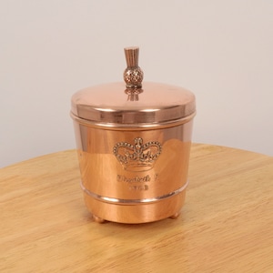 Copper jar / biscuit barrel / cookie container /  bucket / tea caddy || Elizabeth R 1953  Purity Tips || Vintage copper jar