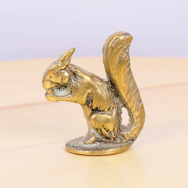 Squirrel holding a nut  || Vintage heavy solid brass figurine || Brass figurine / brass souvenir / solid brass forest animal