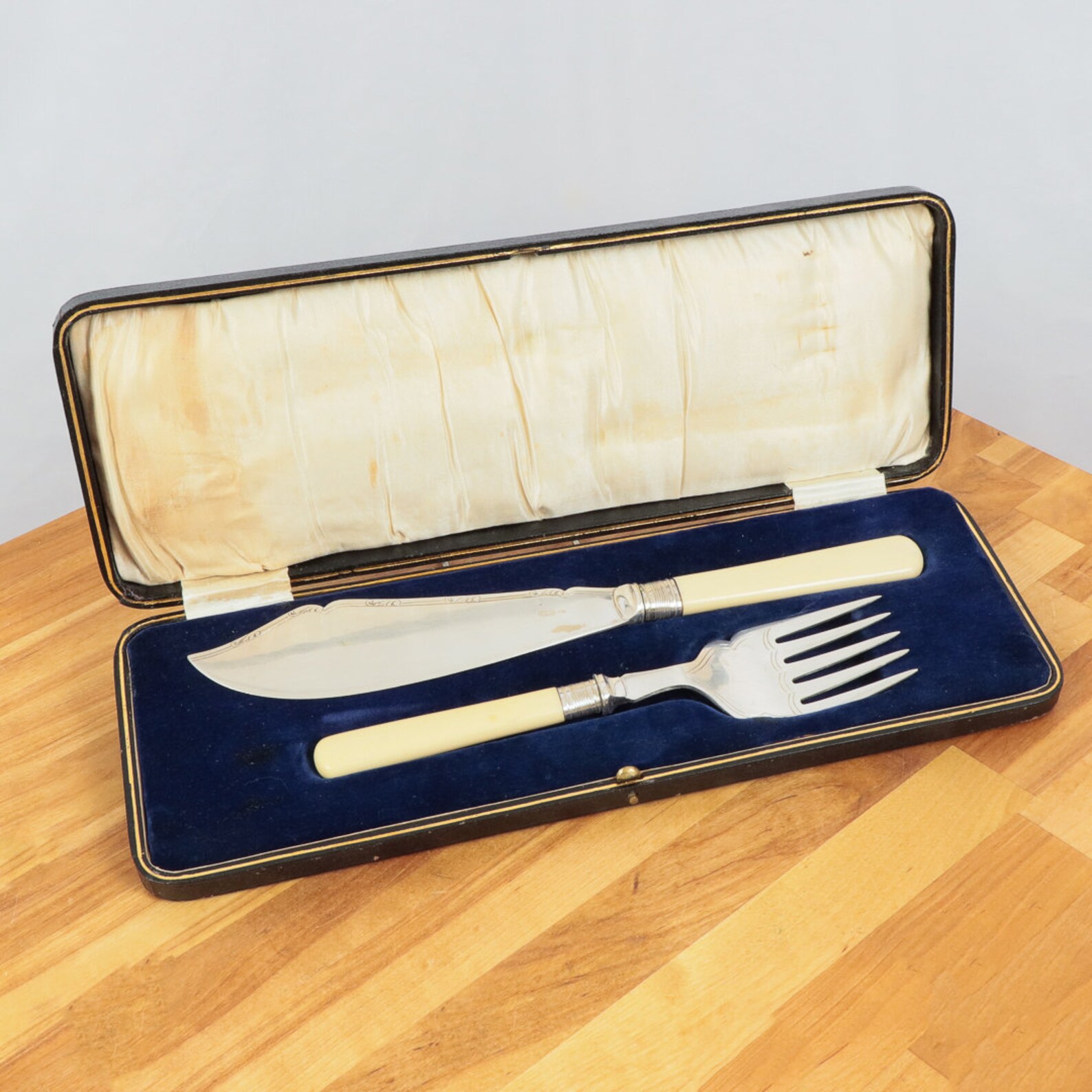 Fish Serving Knife and Fork With Plastic Handle in a Leather Etsy