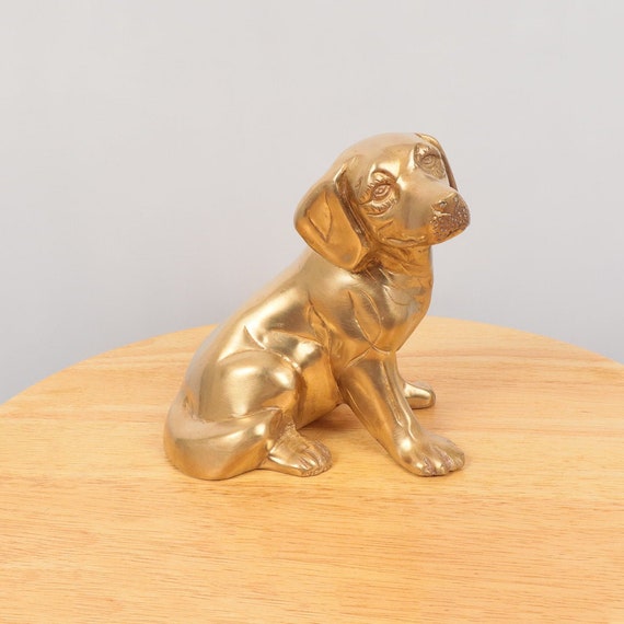 ラブラドール / 真鍮製犬の彫刻 || ビンテージ彫像 || 金属合金製置物 