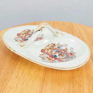 1981 Royal Wedding two section Plate / divided plate with handle || Made in England Royal Worcester Company Palissy  || Porcelain / china
