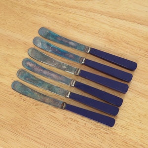 6 knives || Vintage solid stainless and plastic Secure Handle || EPNS