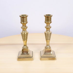 2 Candlestick holders / candle holder || Square base || Antique solid brass || Set of two / pair