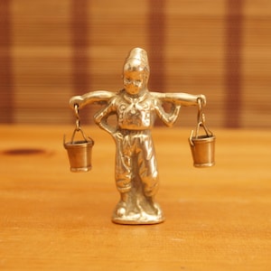 Boy figurine carrying two buckets || Vintage Solid Brass Figurine Statue Sculpture