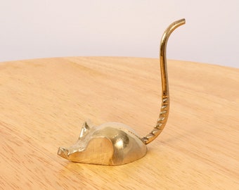 Vintage Brass Mouse Ring Holder Receipt Holder