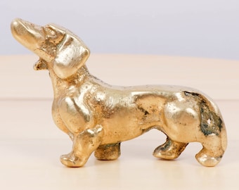 Dog - Dachshund || Solid Brass Dog Sculpture ||  Vintage Statue || Metal Alloy Figurine || Miniature Statuette