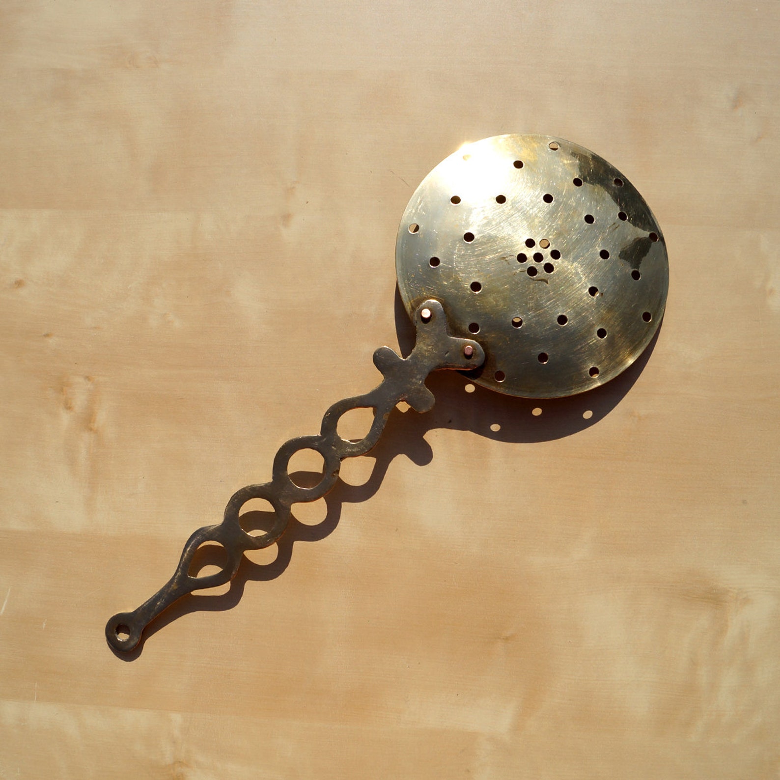 Large Brass Spoon With Small Holes Vintage Decorative Etsy