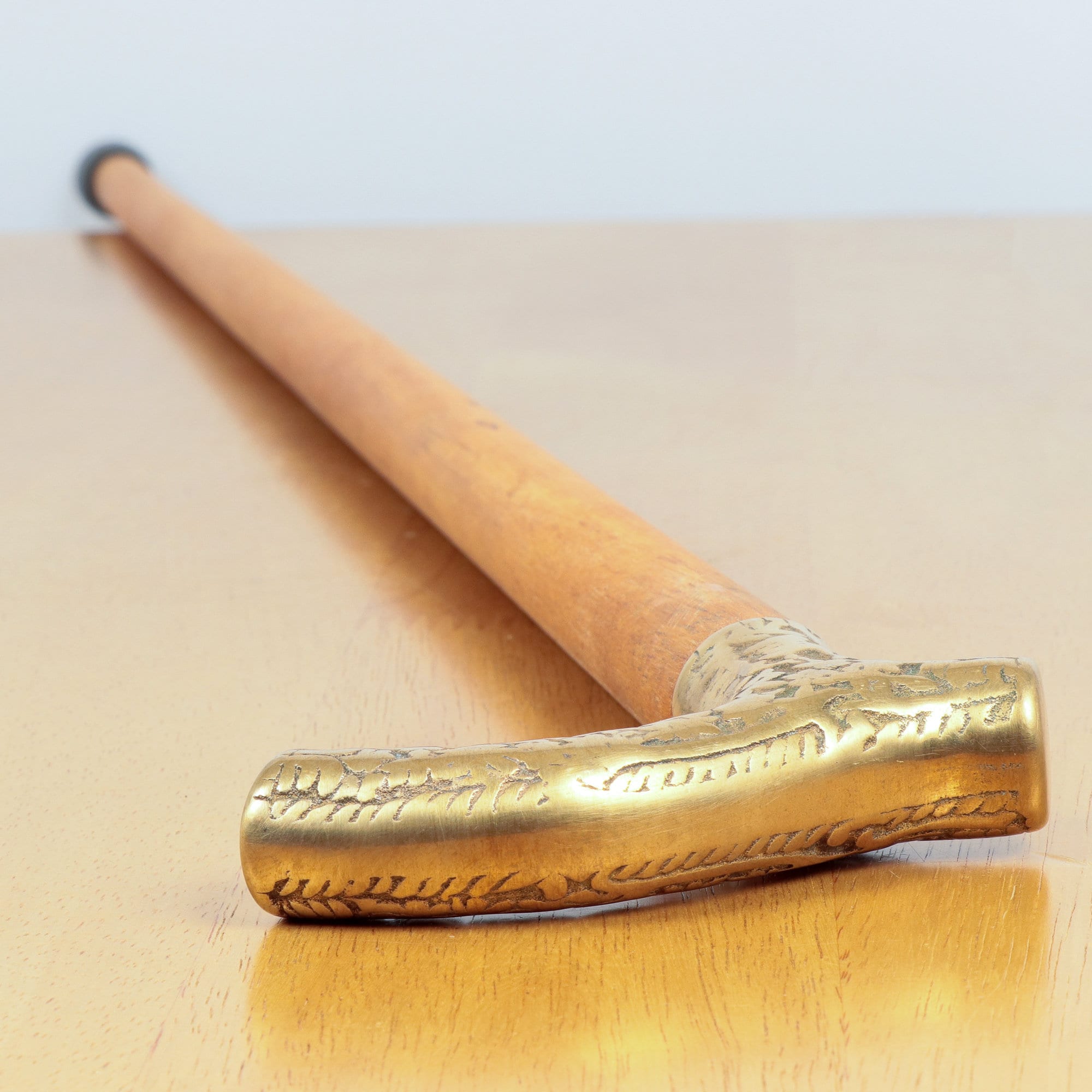 Bastone Da Passeggio In Legno Con Manico In Ottone Floreale - Pieghevole, Stile Vittoriano - India