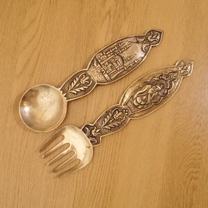 Salad Serving spoon and fork || vintage solid brass