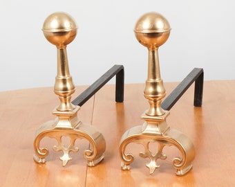 Fireplace set || fire place andirons / fire dogs || Vintage solid brass