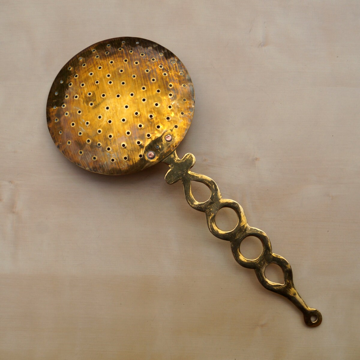 Large Brass Spoon With Small Holes Vintage Decorative Etsy UK