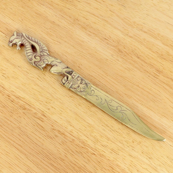 Envelope Knife / Paper Knife Vintage Solid Brass Dragon Figure / Griffin  Lion 