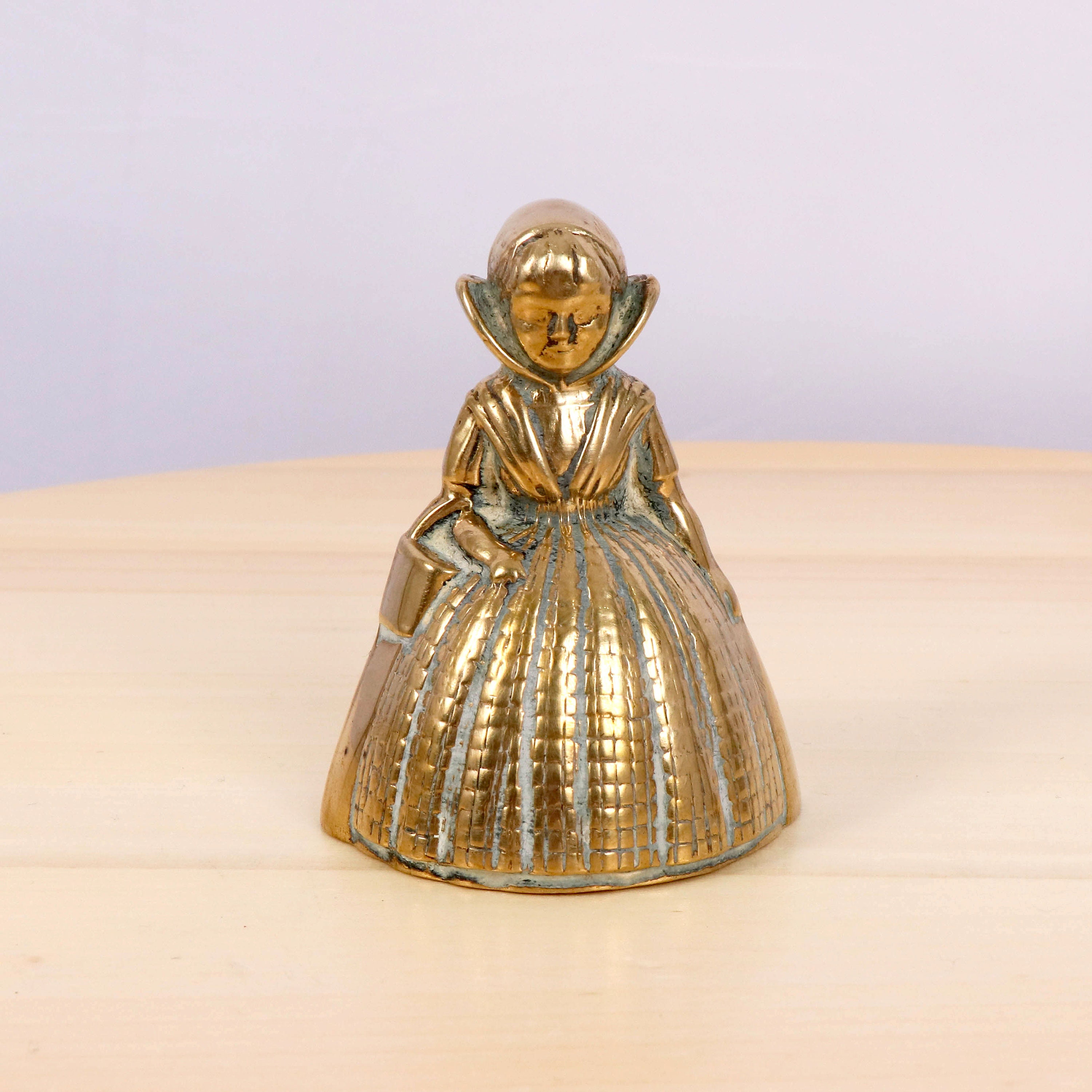 Victorian Lady Brass Handbell - Hand Bell Dress Bonnet Ornament 