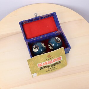 Chinese Health Exercise Stress Relief Balls with a picture of a Ying Yang on the sides || Vintage Baoding Iron Balls