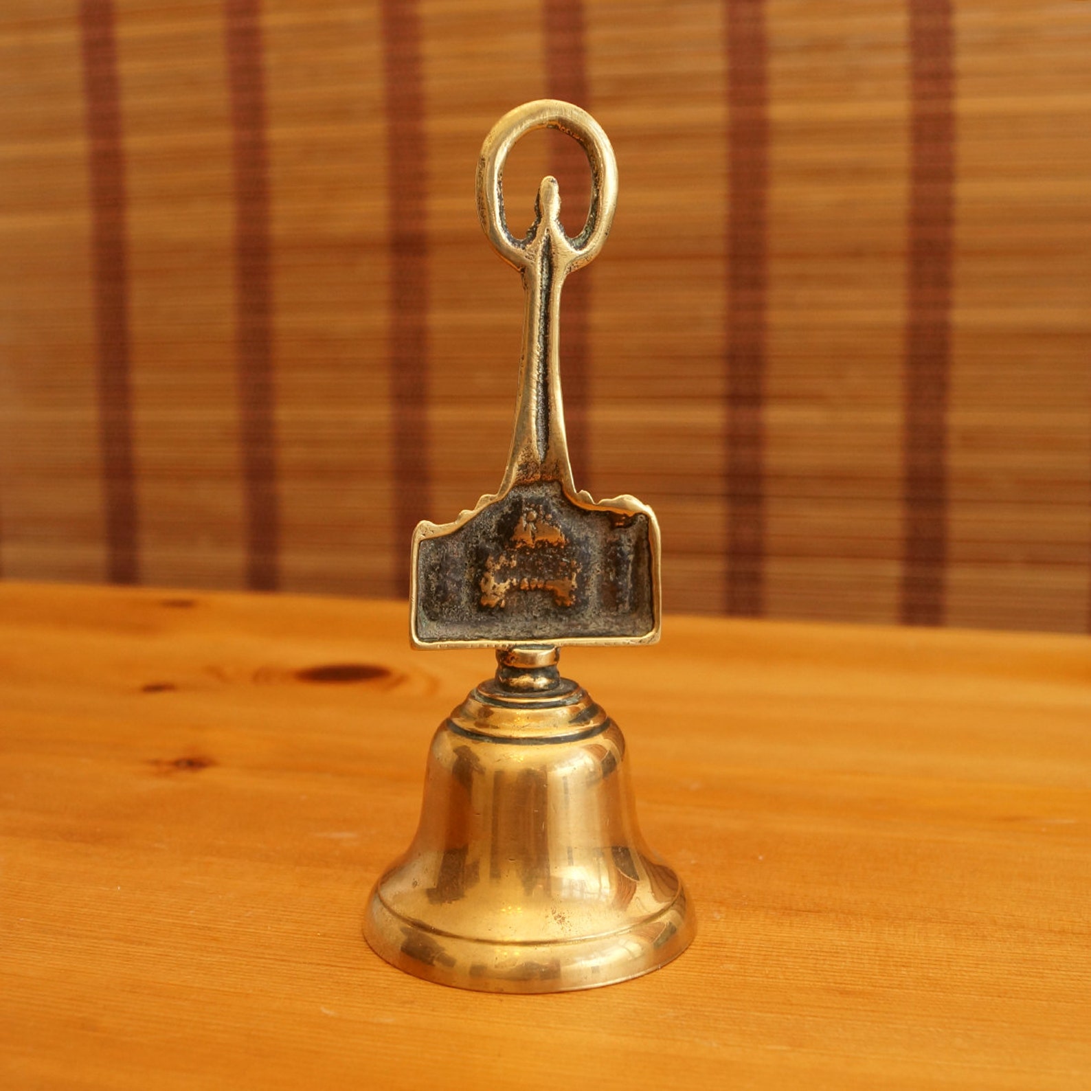 Vintage brass desk bell with decorative rod / handle Etsy