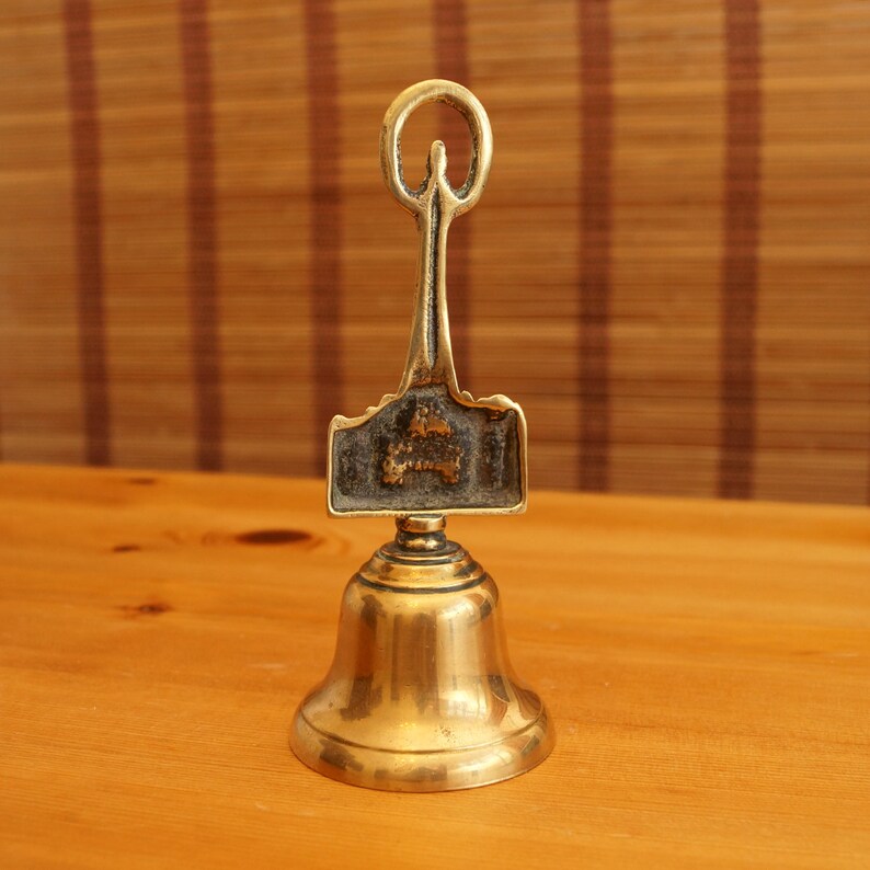 Vintage brass desk bell with decorative rod / handle Etsy