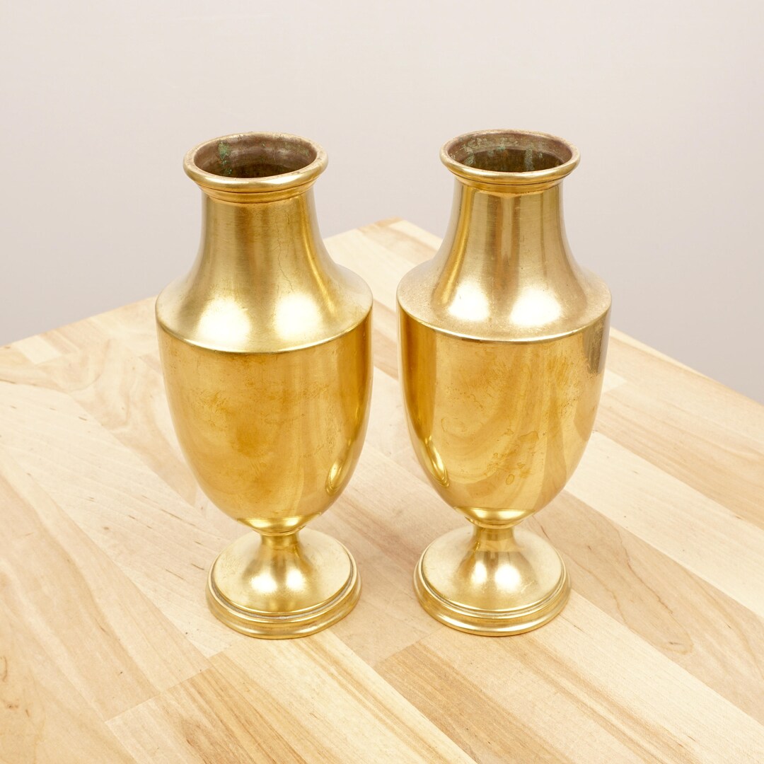 Two Antique Vases Solid Brass Vases Simple Design Etsy