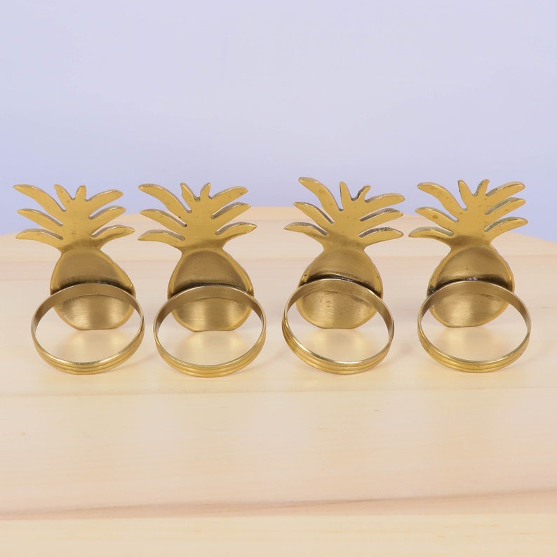 4 Napkin Rings Vintage Solid Brass Pineapple design image 6