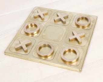 Gioco del tris – Set di tris – Gioco da scrivania in stile metà secolo – Decorazione per tavolino da caffè – Gioco da tavolo in ottone - Regalo - Ottone vintage