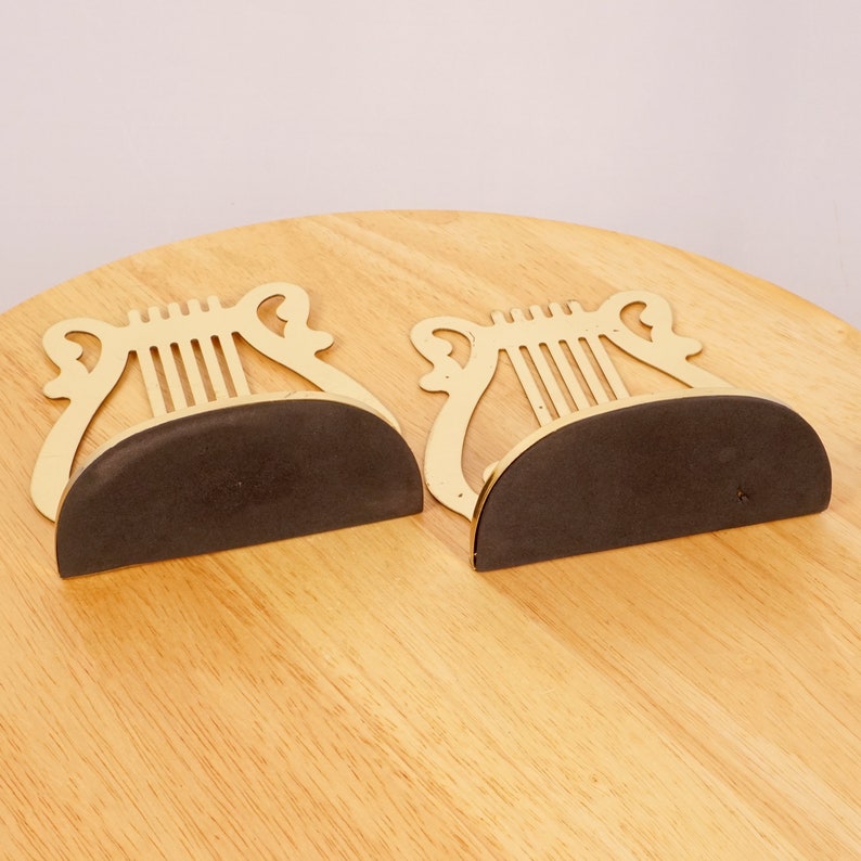 2 Bookends Music Themed Design Vintage Style Solid Brass Etsy