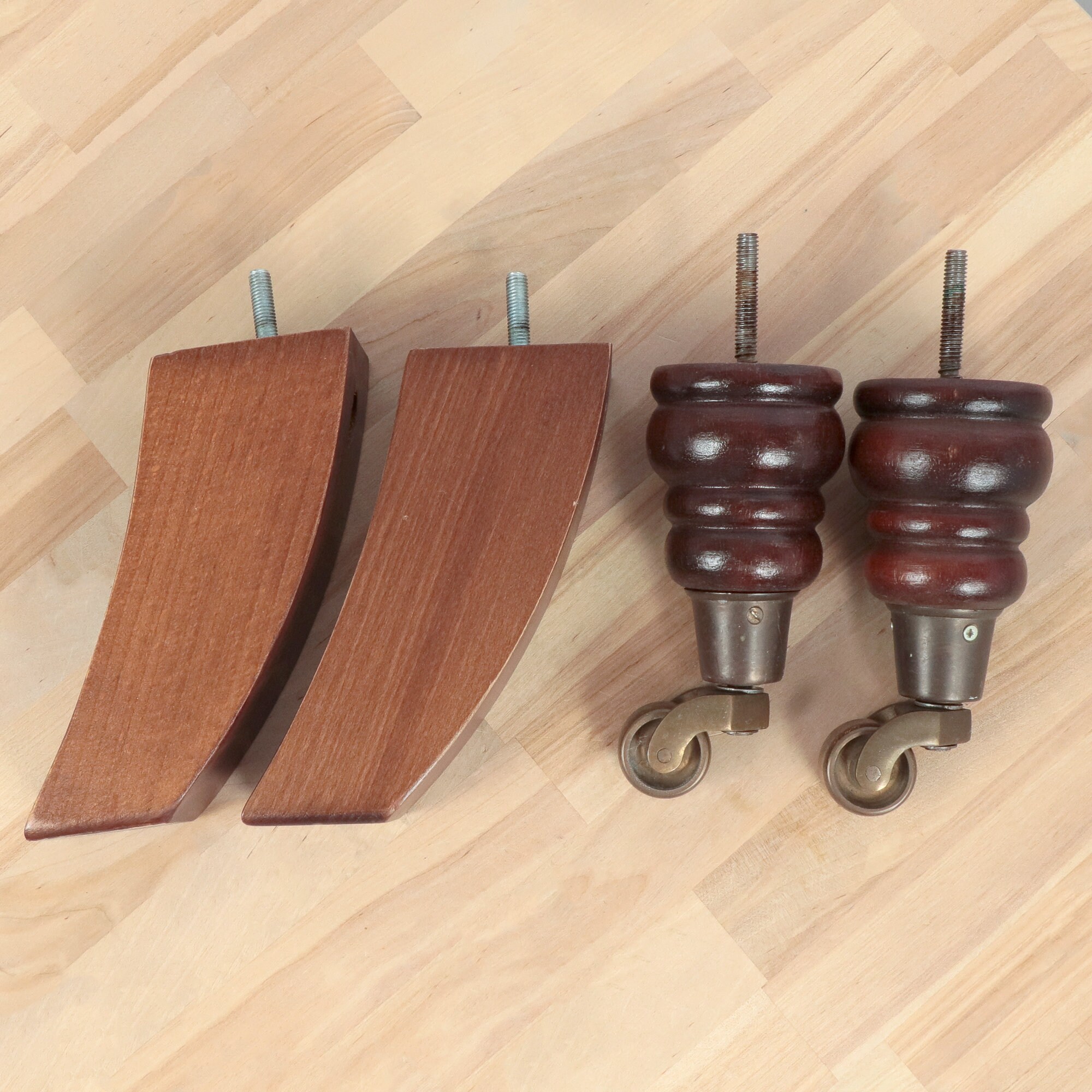 4 wooden Table Legs / Castors Wood and Metal Alloy Etsy