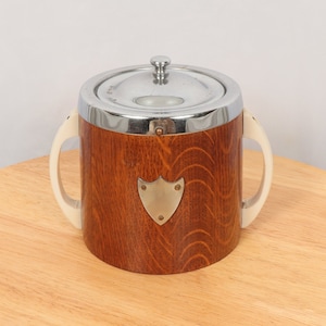 Ice Bucket or Possibly Biscuit Barrel || metal Lined / plastic Handles  / topped of with a nice Metallic Finial Lid