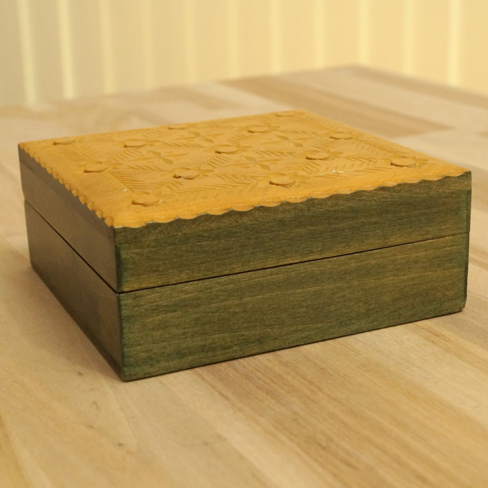 Floral Design Box With a Hinged Lid Wood Etsy UK