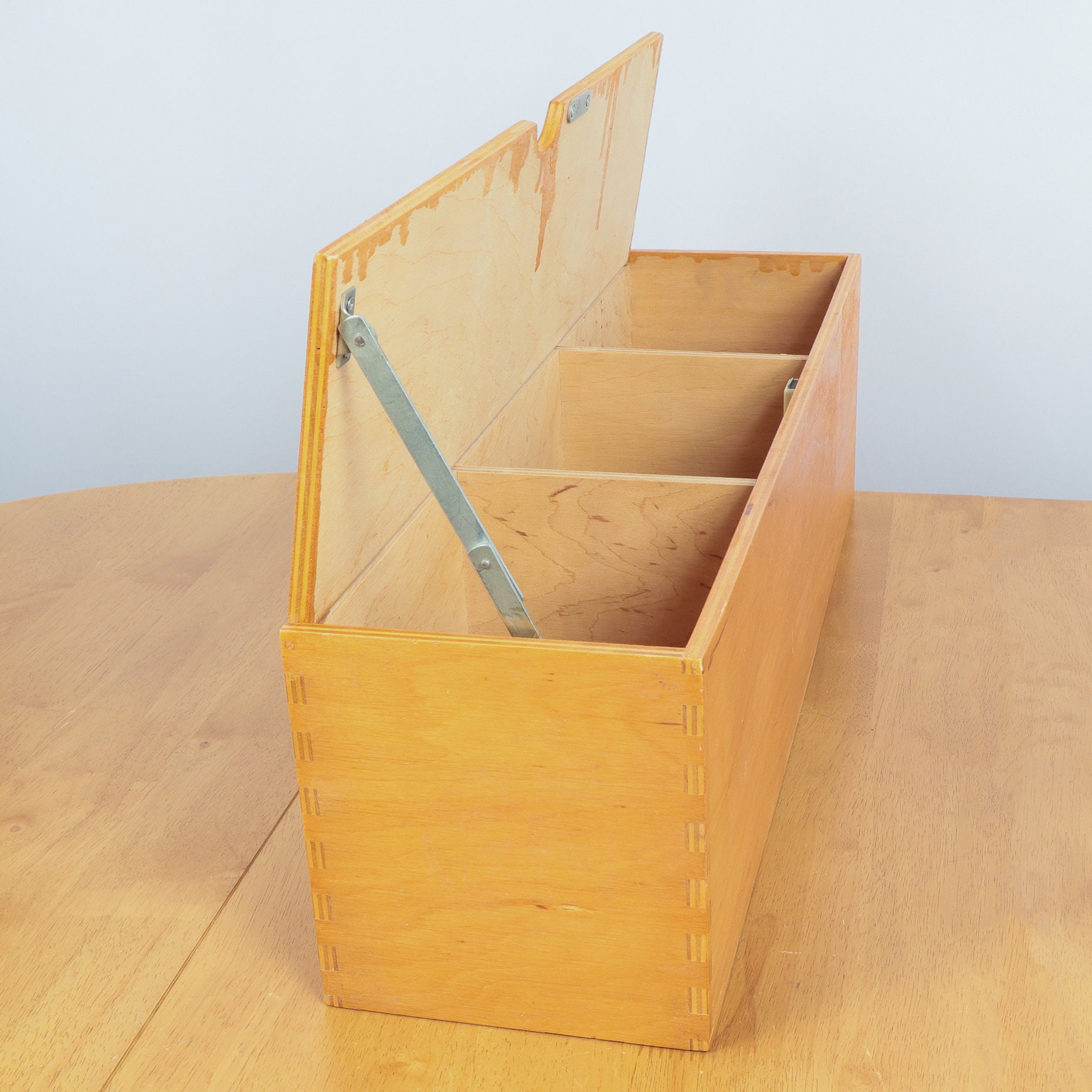 Wooden shelf / Box three sections wooden storage with hinged Etsy