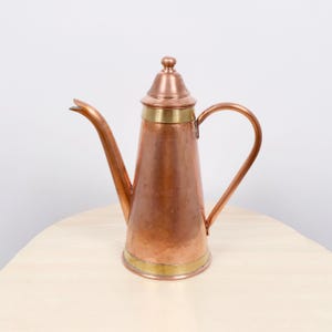 Vintage Tagus Koppar Kaffekanna Portugal Mässingsdetaljer Svanhals Pip Lock Kaffeservis Rustik Köksinredning