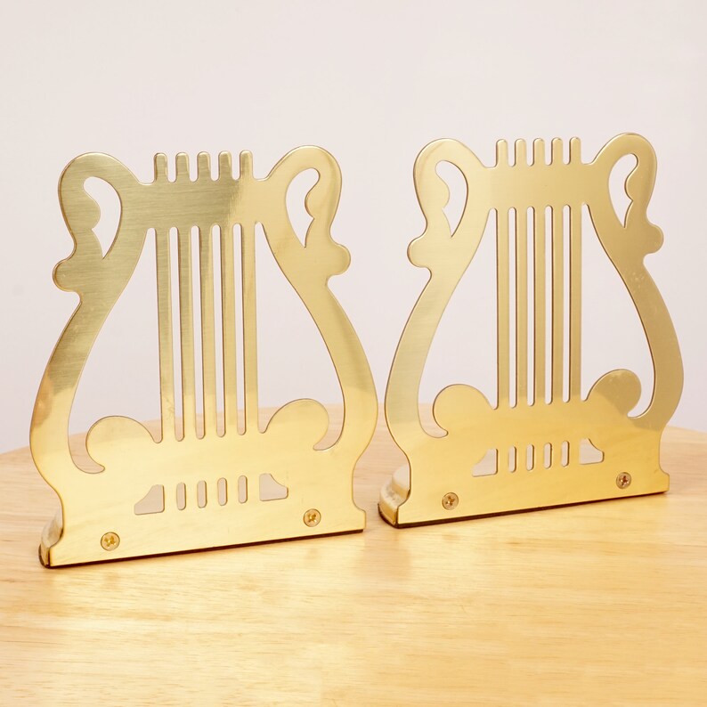 2 Bookends Music Themed Design Vintage Style Solid Brass Etsy