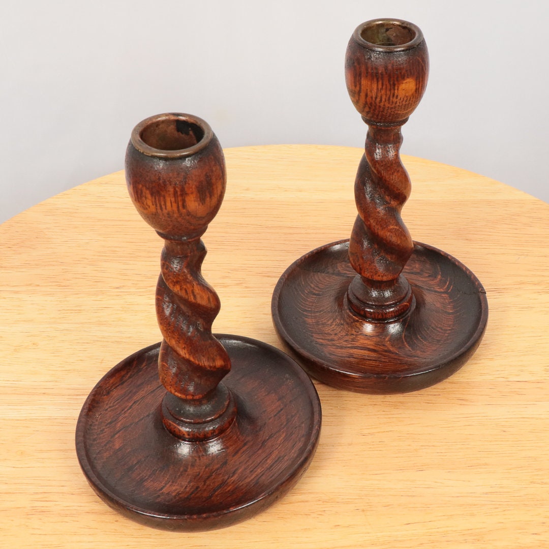 Pair of black wood candle holders / 2 wooden candle holders / Etsy