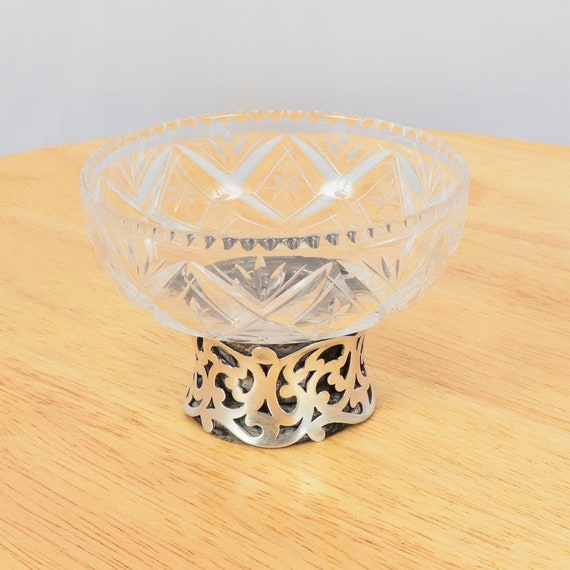 Bol à Grignoter Ancien En Verre, Présenté Sur Plateau En Bois, Vintage Déco