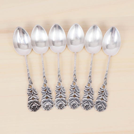 イギリスアンティーク　デミタススプーンセット 6本入り アンティコ 800 シルバーローズ デミタスコーヒースプーン 6本セット