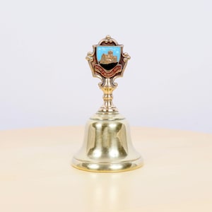 Bell / Hand bell / School bell || Mount St Bernard abbey coat of arms on handle || Vintage solid brass