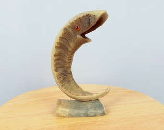 Fisch Figur / Skulptur / Statue || Vintage Schafshorn || Handgemachter geschnitzter Fisch