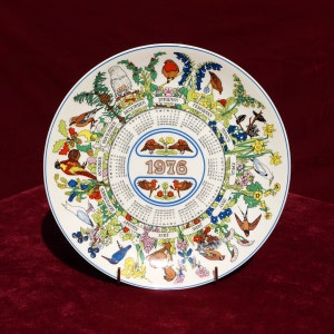 Kalenderporselein met kalender 1976 van Wedgwood || Robin&#39;s kalenderbord zesde serie || Vintage
