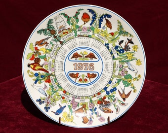 1976 Kalender Porzellanplatte von Wedgwood, England || Rotkehlchen