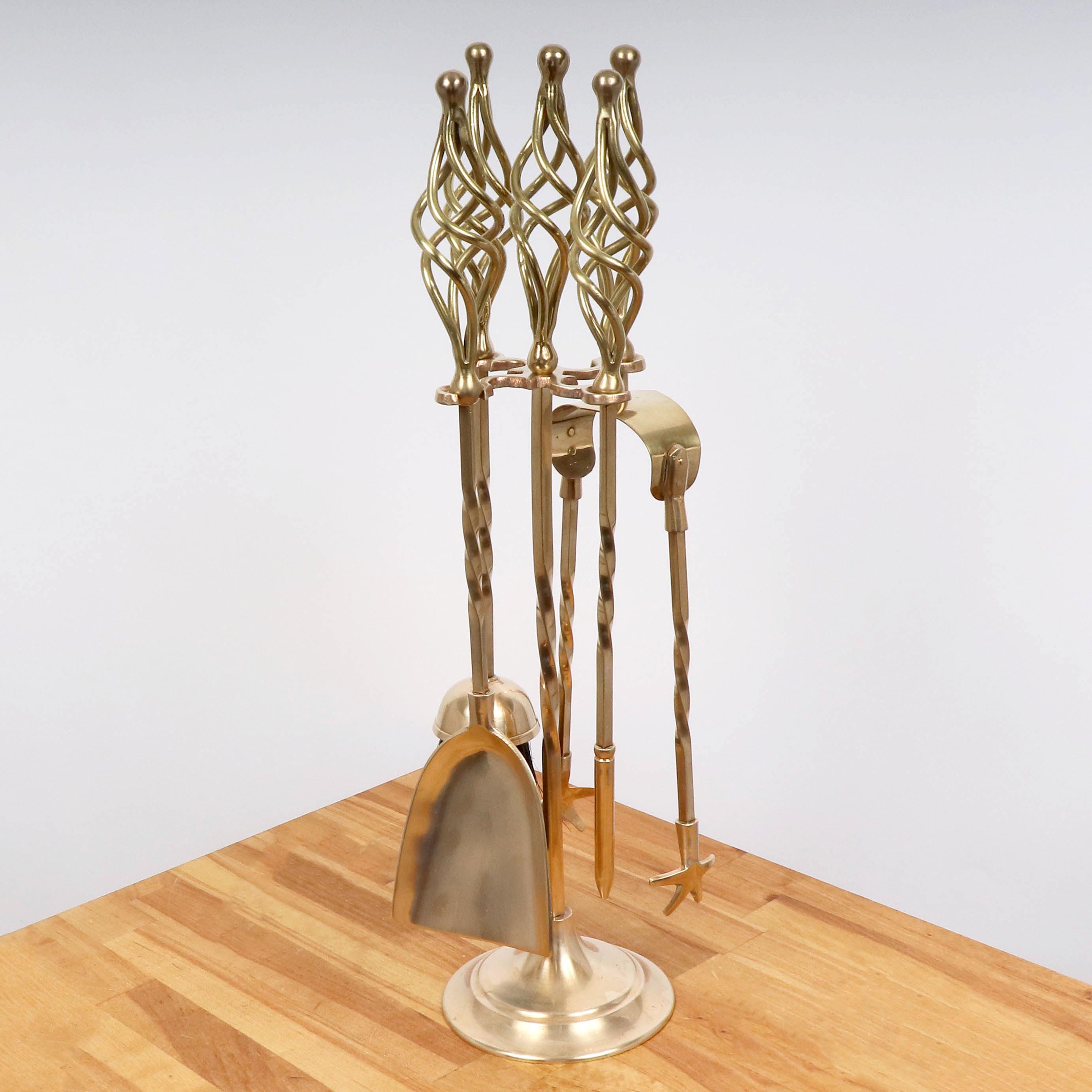 Fireplace Tool Set || Brass Stand || Vintage Solid Brass || Stick